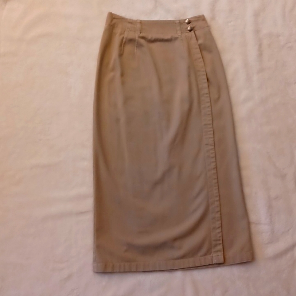 Khaki Wrap-around Midi Skirt
